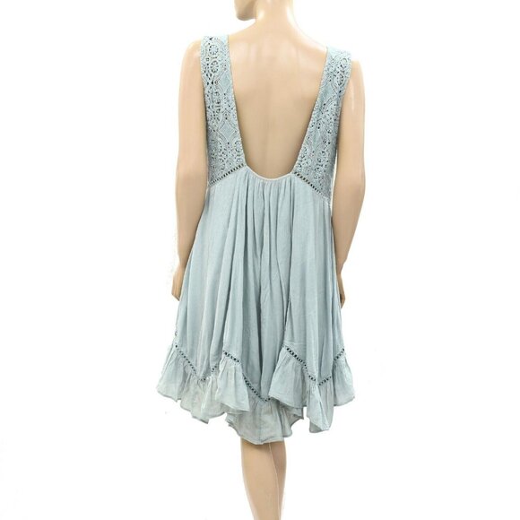 Free People Free-est Freya Mini Dress Floral Crochet Lace Ruffle Blue S 260838 - Picture 4 of 6